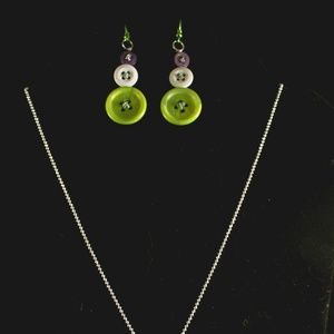 2 Piece Button Jewelry Set Necklace Earrings OOK